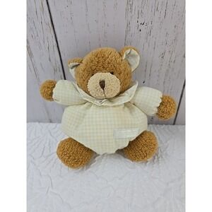 Carters Gingham Plaid Teddy Bear Baby Rattle Plush Round Bear Plush Yellow‎